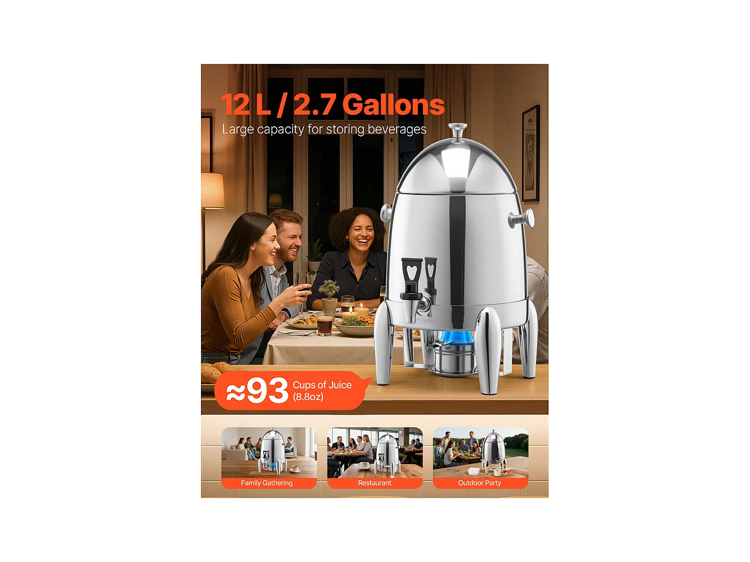 Distributeur de Boissons SucceBuy, 12 L, Fontaine à Eau Chaude et Froide en Acier Inoxydable, Distribution de Thé, pour Café