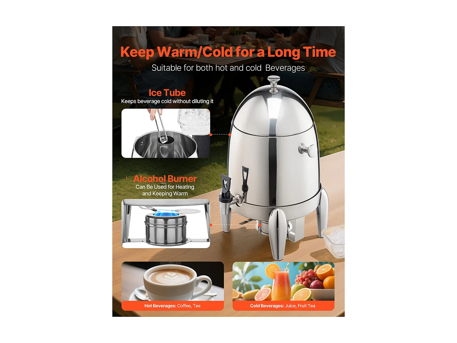 Distributeur de Boissons SucceBuy, 12 L, Fontaine à Eau Chaude et Froide en Acier Inoxydable, Distribution de Thé, pour Café