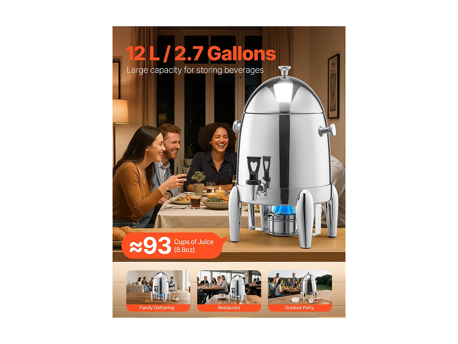 Distributeur de Boissons SucceBuy, 12 L, Fontaine à Eau Chaude et Froide en Acier Inoxydable, Distribution de Thé, pour Café