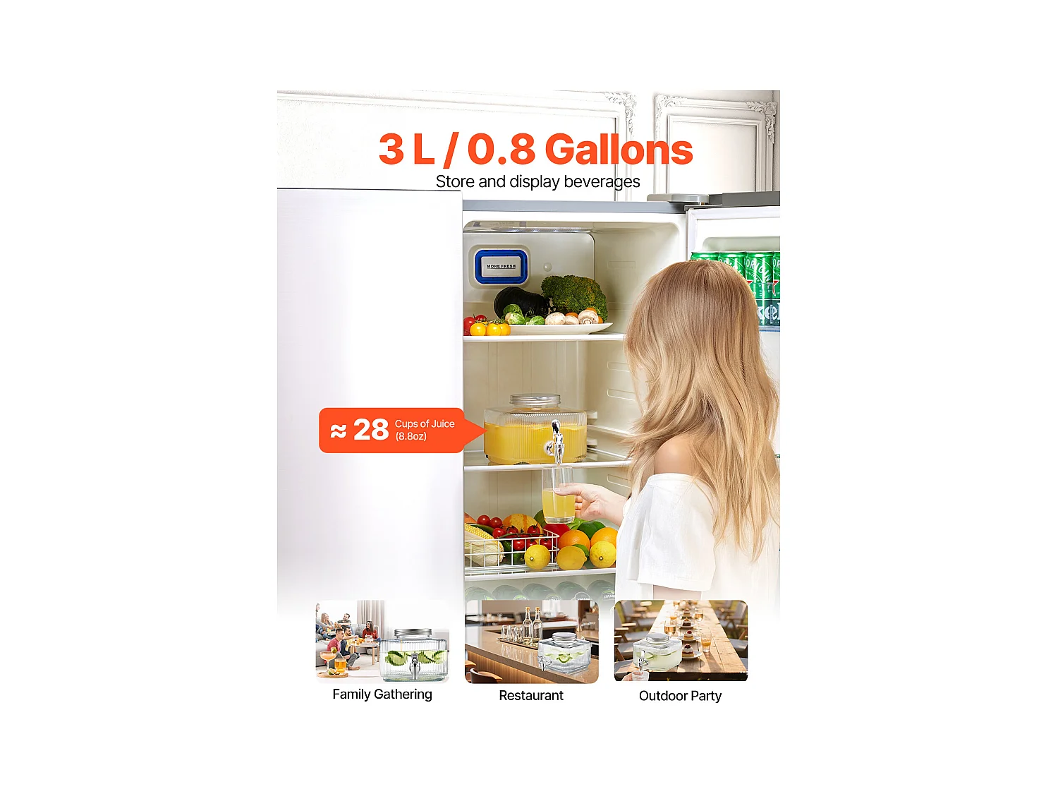Getränkespender SucceBuy, Fassungsvermögen 3 L, Wasserbrunnen aus Glas, Ausgabe von Wasser, Saft, Limonade, Eistee, für Kaffee