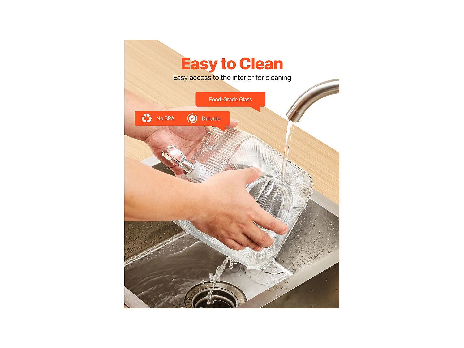 Getränkespender SucceBuy, Fassungsvermögen 3 L, Wasserbrunnen aus Glas, Ausgabe von Wasser, Saft, Limonade, Eistee, für Kaffee