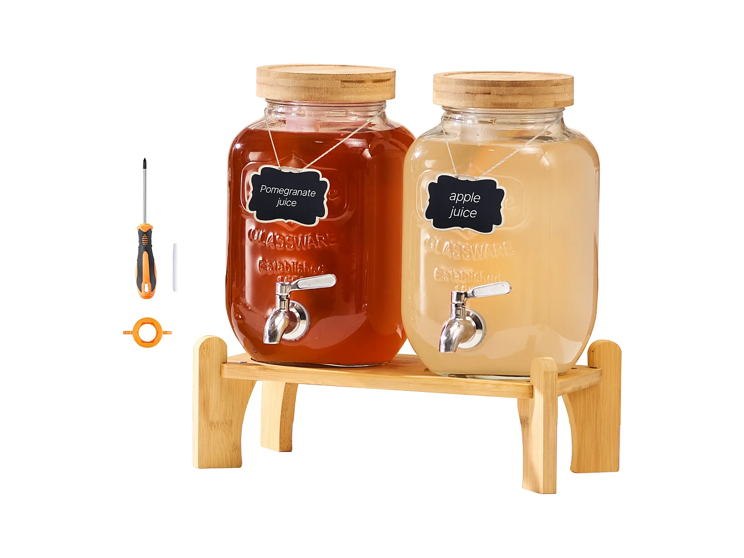 Distributeur de Boissons SucceBuy, Capacité de 3,8 L, 2PCs, Fontaine à Eau en Verre, Distribution d’Eau Jus Limonade Thé Glacé, pour Café