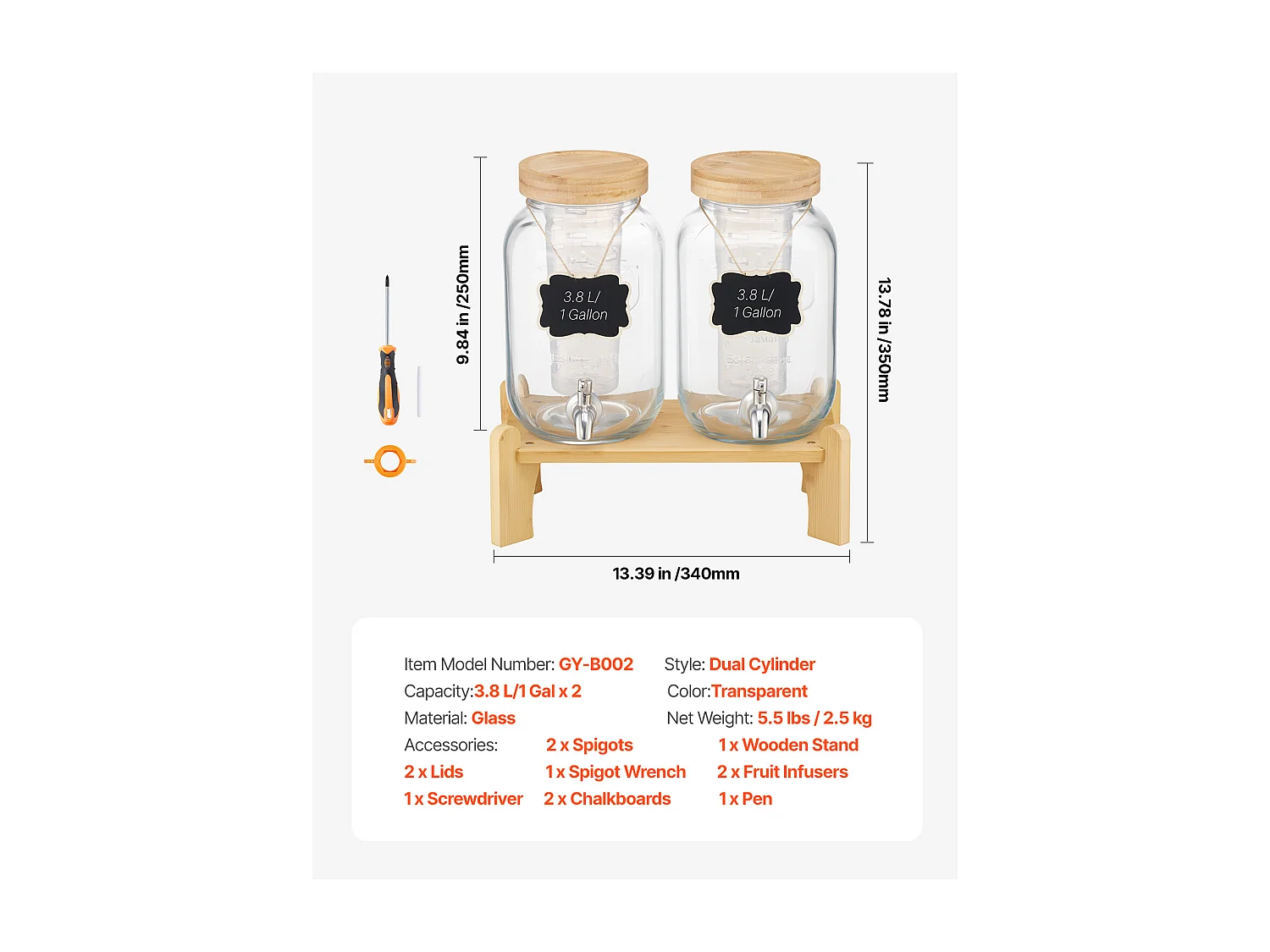 Distribuidor de Bebidas SucceBuy, Capacidade de 3,8 L, 2 Unidades, Fonte de Água em Vidro, Distribuição de Água, Sumo, Limonada, Chá Gelado, para Café