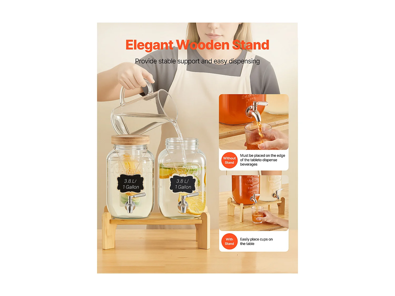 Distribuidor de Bebidas SucceBuy, Capacidade de 3,8 L, 2 Unidades, Fonte de Água em Vidro, Distribuição de Água, Sumo, Limonada, Chá Gelado, para Café