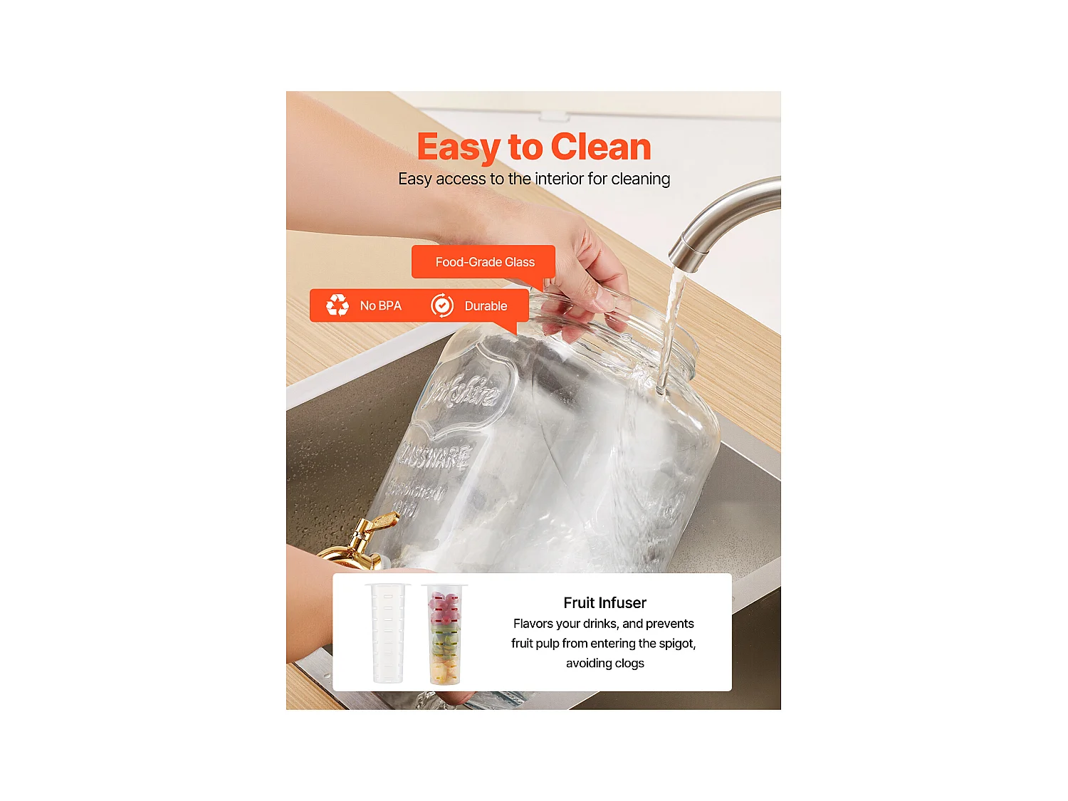 Distributeur de Boissons SucceBuy, Capacité de 8 L, 2PCs, Fontaine à Eau en Verre, Distribution d’Eau Jus Limonade Thé Glacé, pour Café