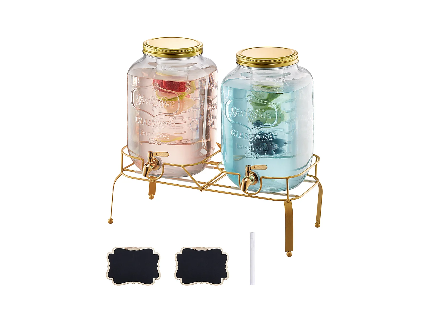 Distributeur de Boissons SucceBuy, Capacité de 8 L, 2PCs, Fontaine à Eau en Verre, Distribution d’Eau Jus Limonade Thé Glacé, pour Café