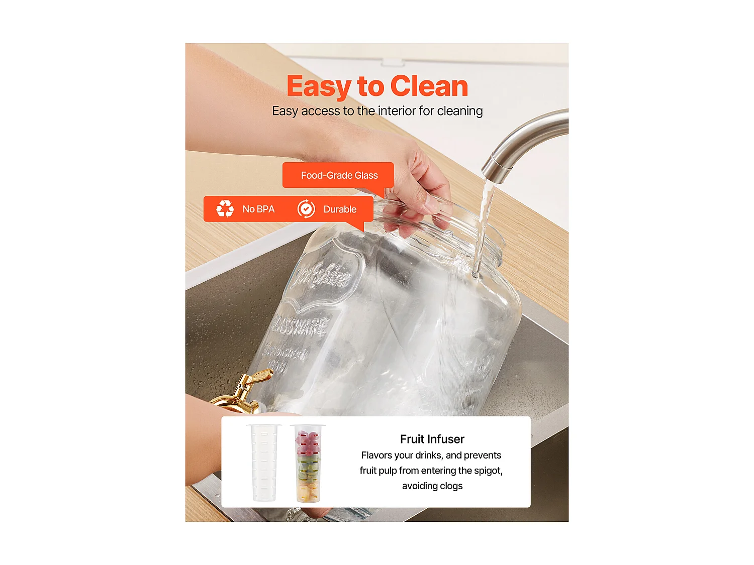 Distributeur de Boissons SucceBuy, Capacité de 8 L, 2PCs, Fontaine à Eau en Verre, Distribution d’Eau Jus Limonade Thé Glacé, pour Café