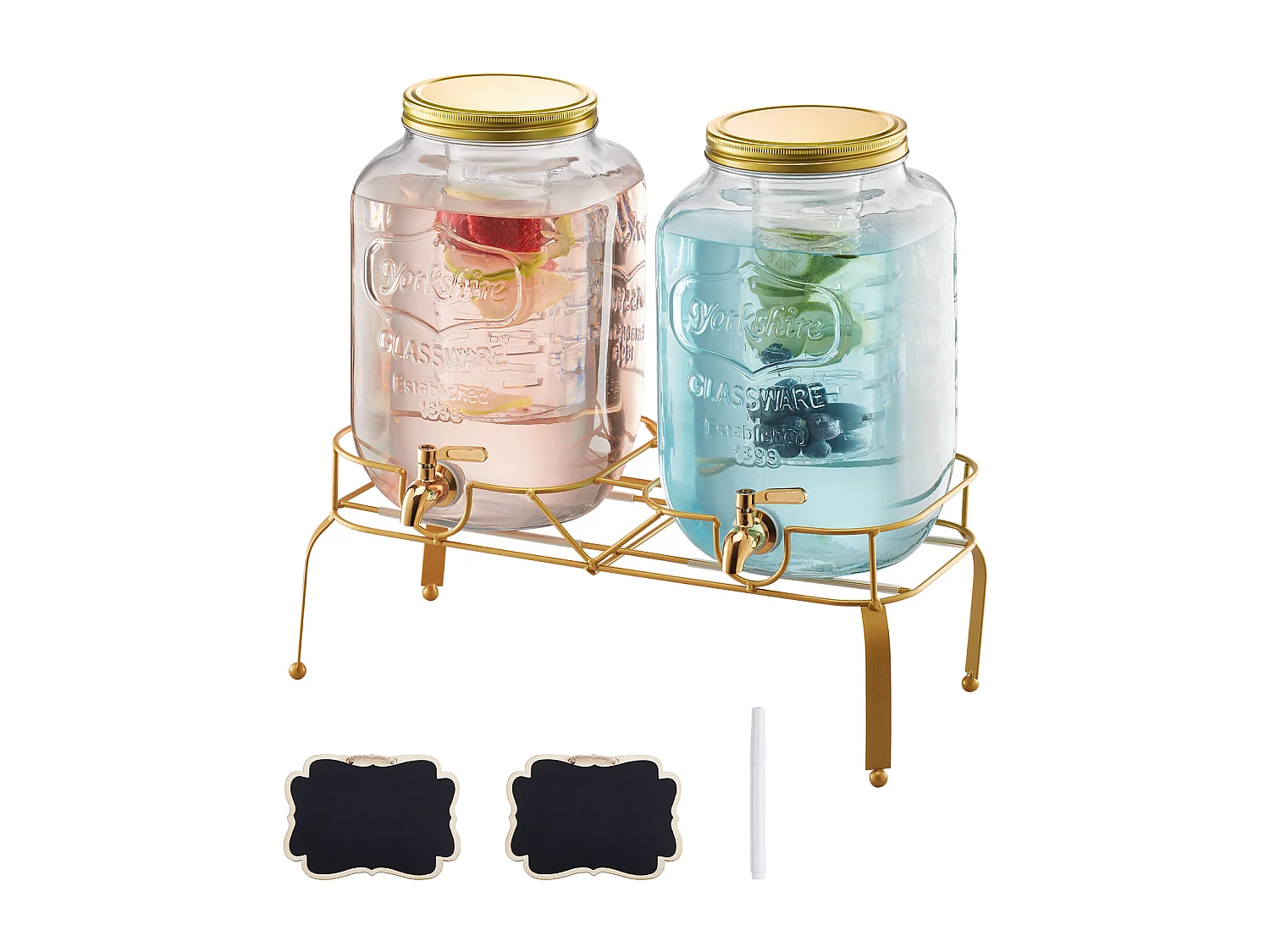 Distributeur de Boissons SucceBuy, Capacité de 8 L, 2PCs, Fontaine à Eau en Verre, Distribution d’Eau Jus Limonade Thé Glacé, pour Café