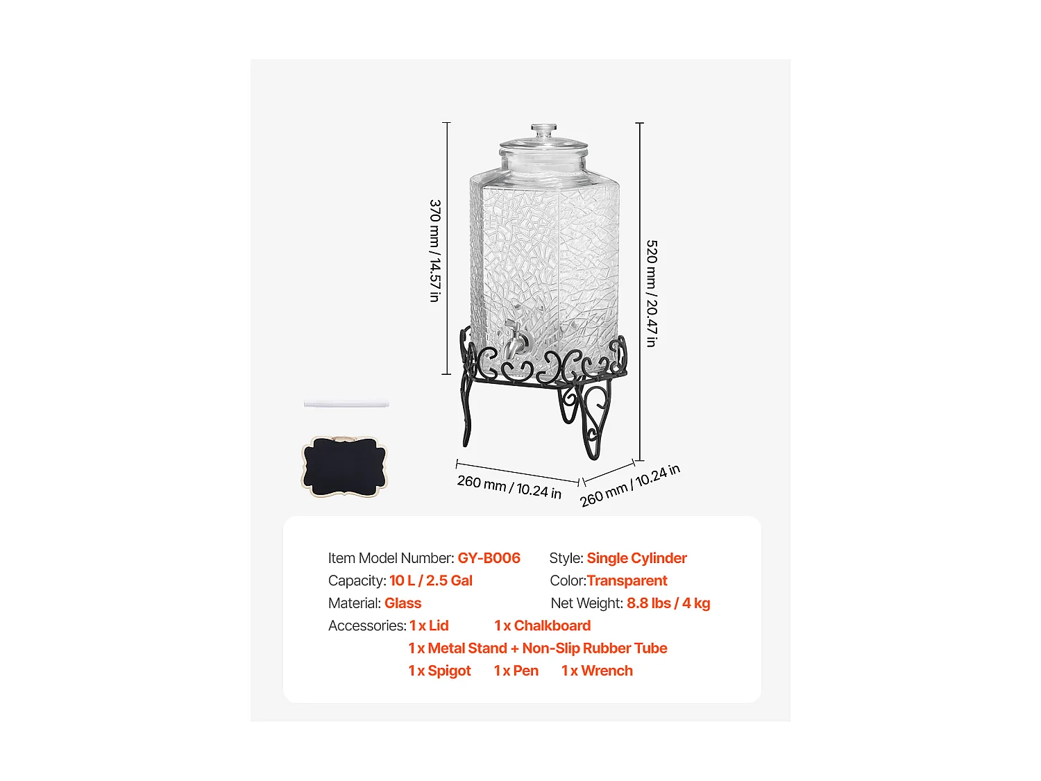 Drankautomaat SucceBuy, Grote Capaciteit 10 L, Glazen Waterfontein, Distributie van Water, Limonade, Ijsthee, voor Koffie