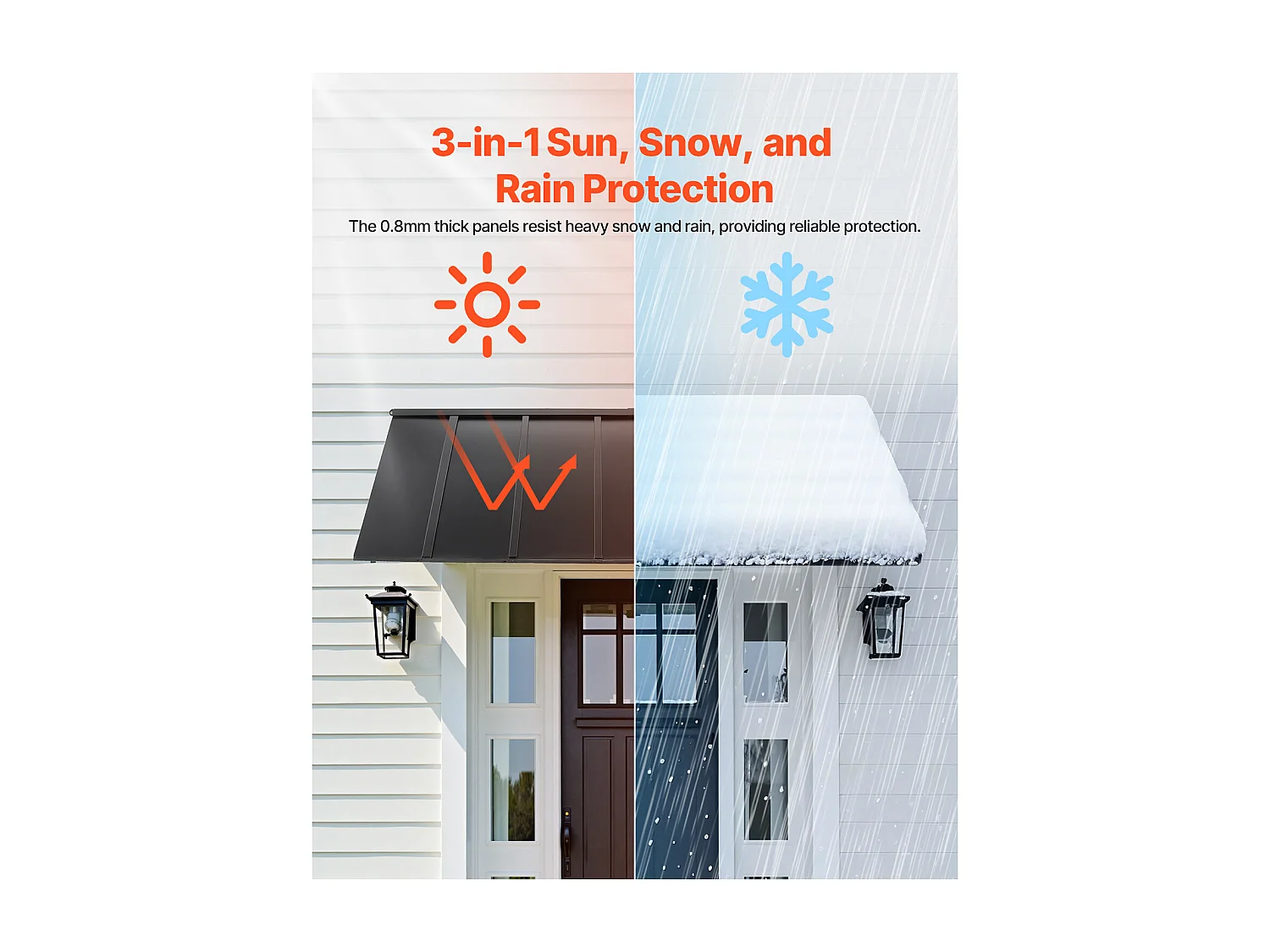 Voordeurluifel SucceBuy, 203x91 cm, Metalen Buitendeurluifel, Stalen Frame, voor Voordeuren, Veranda-ramen en Balkons