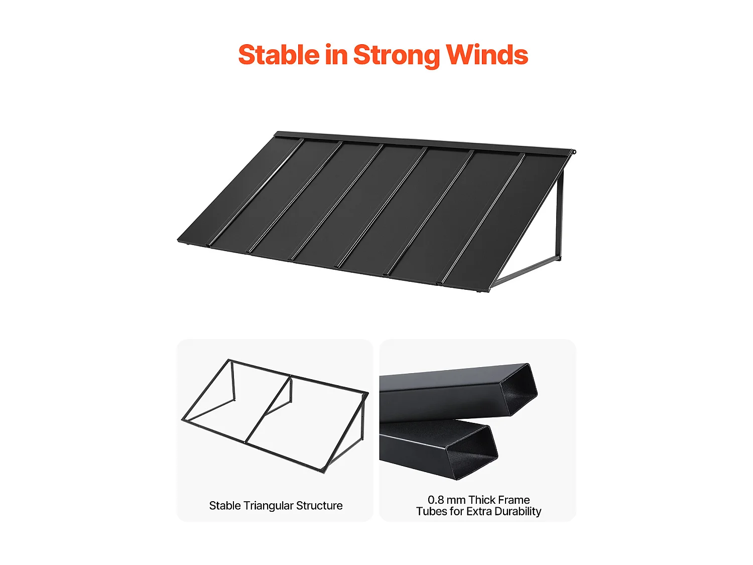 Voordeurluifel SucceBuy, 203x91 cm, Metalen Buitendeurluifel, Stalen Frame, voor Voordeuren, Veranda-ramen en Balkons