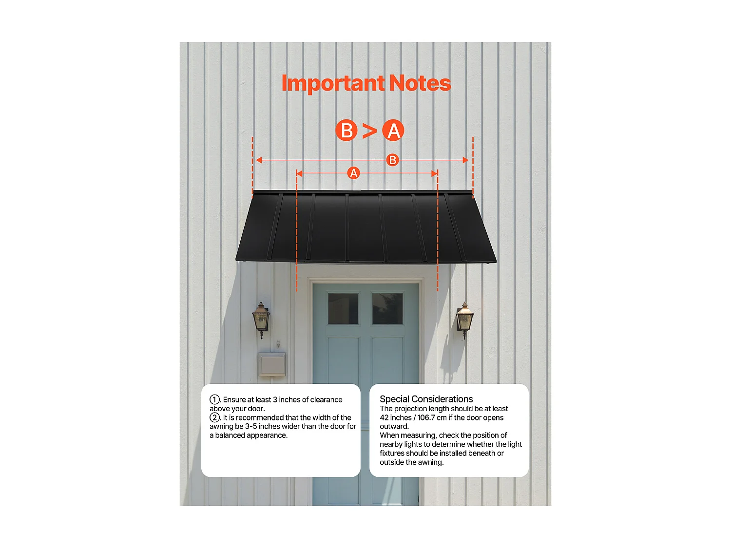 Voordeurluifel SucceBuy, 203x91 cm, Metalen Buitendeurluifel, Stalen Frame, voor Voordeuren, Veranda-ramen en Balkons