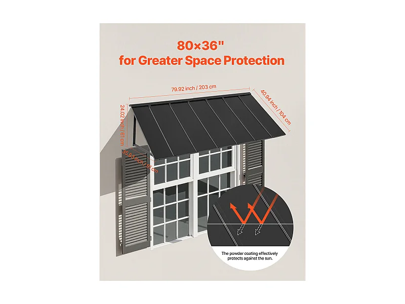 Voordeurluifel SucceBuy, 203x91 cm, Metalen Buitendeurluifel, Stalen Frame, voor Voordeuren, Veranda-ramen en Balkons