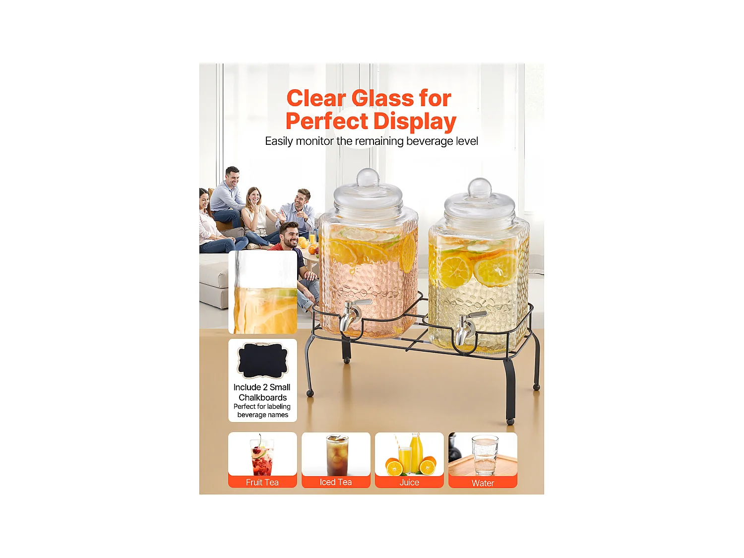 Distributeur de Boissons SucceBuy, Grande Capacité 5,5 L ,2PCs, Fontaine à Eau en Verre, Distribution d’Eau Jus Limonade Thé Glacé, pour Café