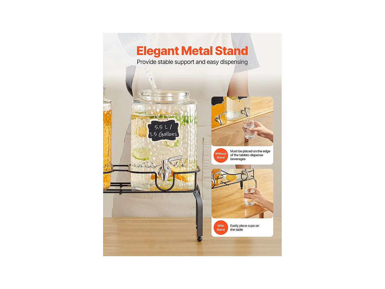 Distributeur de Boissons SucceBuy, Grande Capacité 5,5 L ,2PCs, Fontaine à Eau en Verre, Distribution d’Eau Jus Limonade Thé Glacé, pour Café
