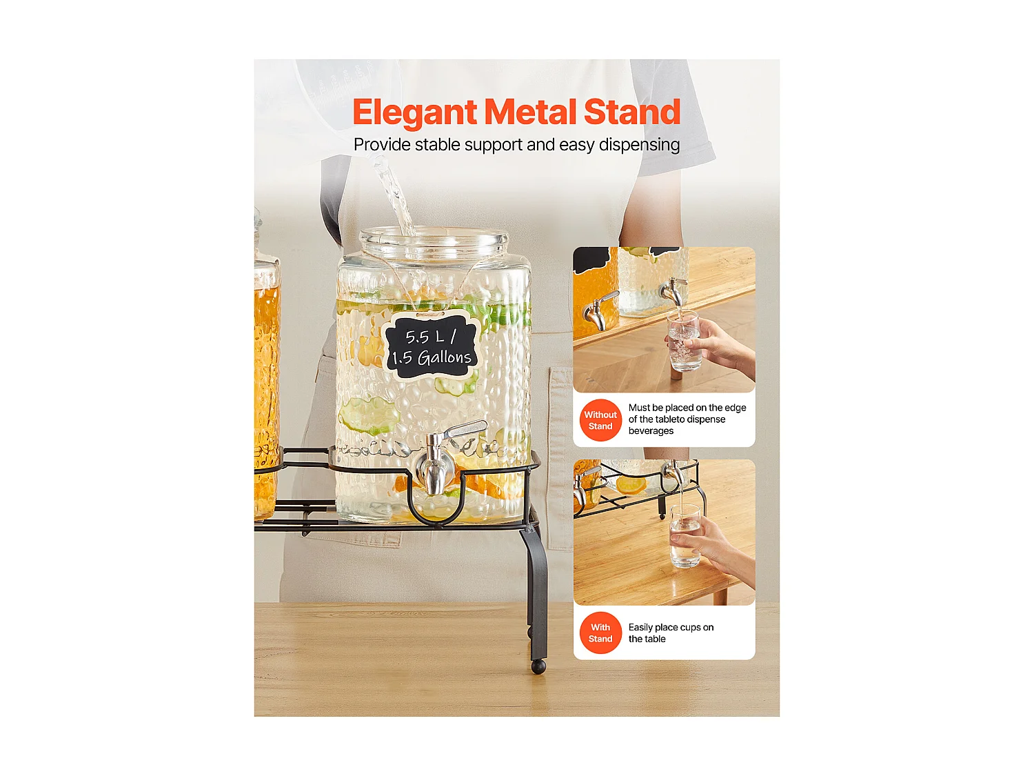 Distributeur de Boissons SucceBuy, Grande Capacité 5,5 L ,2PCs, Fontaine à Eau en Verre, Distribution d’Eau Jus Limonade Thé Glacé, pour Café