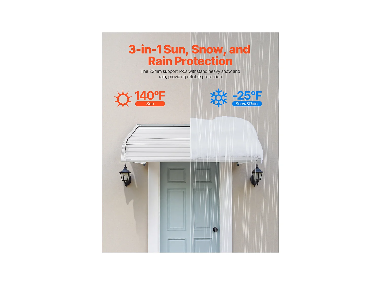 Auvent de Porte d'Entrée SucceBuy, 101,6x106,6 cm, Marquise de Porte Extérieure Aluminium, pour Portes d'Entrée, Fenêtres de Porches, Balcons