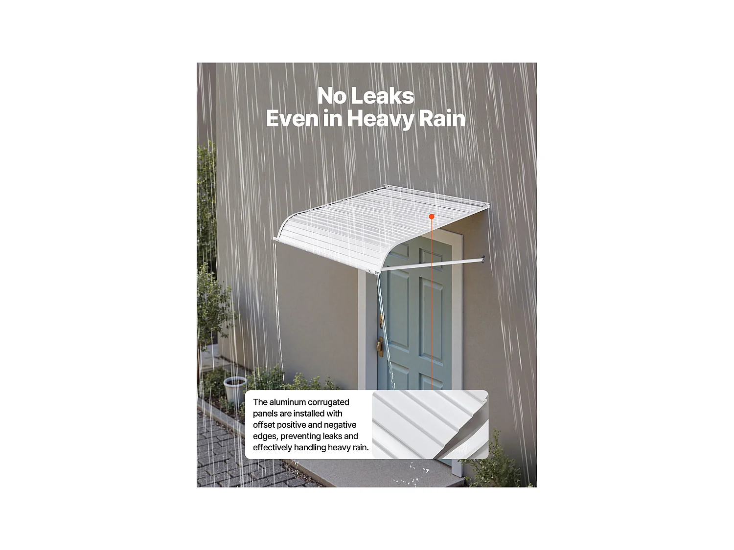 Auvent de Porte d'Entrée SucceBuy, 101,6x106,6 cm, Marquise de Porte Extérieure Aluminium, pour Portes d'Entrée, Fenêtres de Porches, Balcons