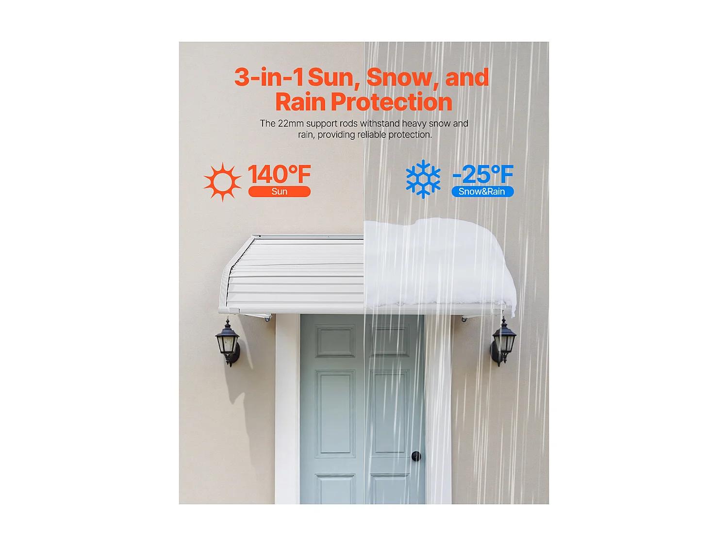 Auvent de Porte d'Entrée SucceBuy, 101,6x106,6 cm, Marquise de Porte Extérieure Aluminium, pour Portes d'Entrée, Fenêtres de Porches, Balcons