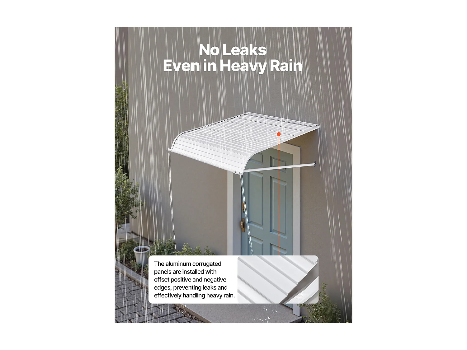 Auvent de Porte d'Entrée SucceBuy, 101,6x106,6 cm, Marquise de Porte Extérieure Aluminium, pour Portes d'Entrée, Fenêtres de Porches, Balcons