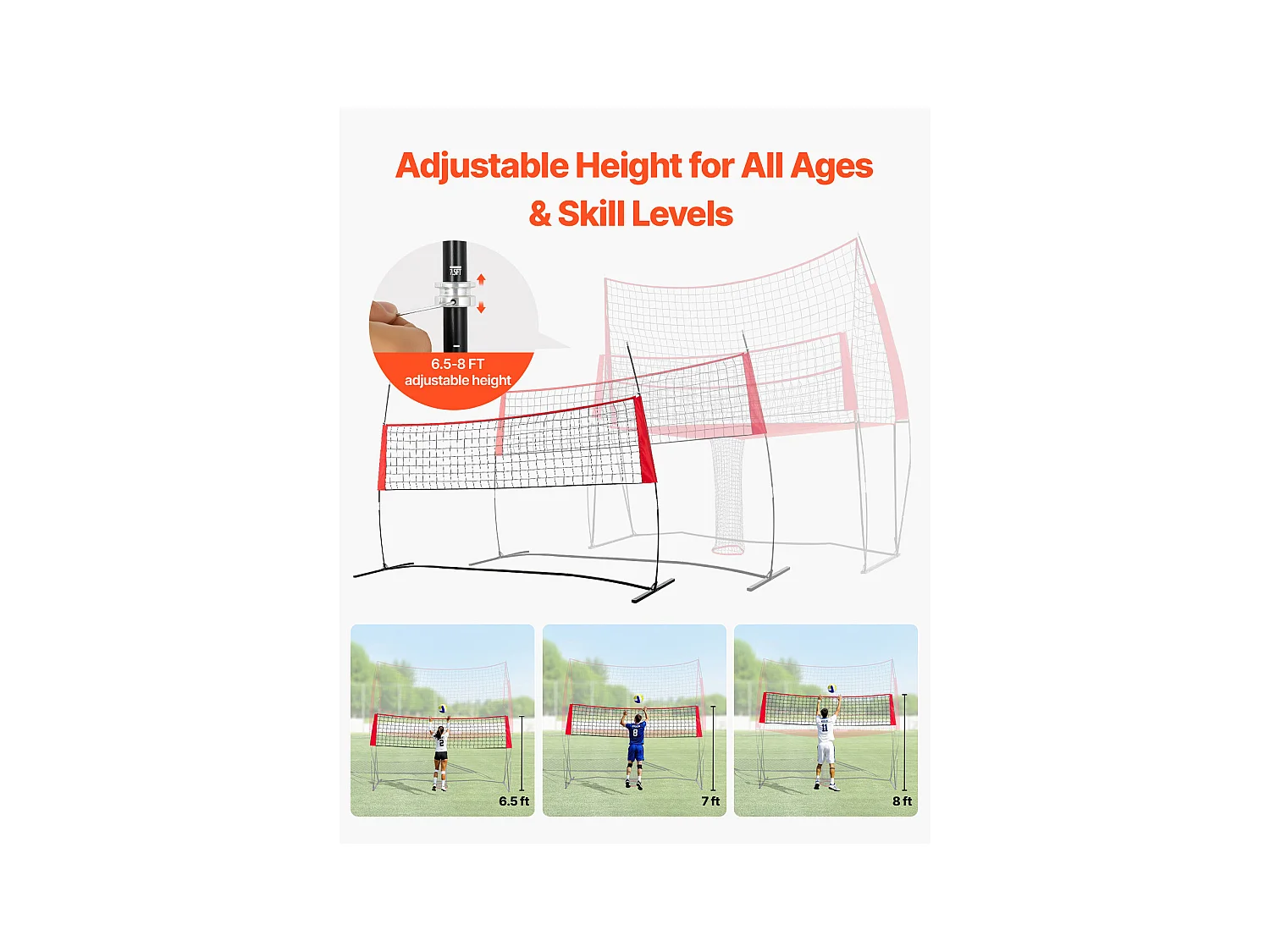 Filet de Volleyball SucceBuy 2 en 1, Filet d'Entraînement de Volleyball Portable Réglable en Hauteur, pour Service en Intérieur et en Extérieur dans le Jardin