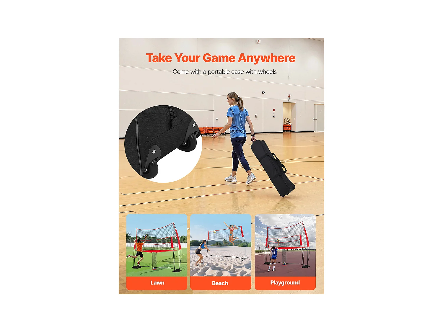 Filet de Volleyball SucceBuy 2 en 1, Filet d'Entraînement de Volleyball Portable Réglable en Hauteur, pour Service en Intérieur et en Extérieur dans le Jardin