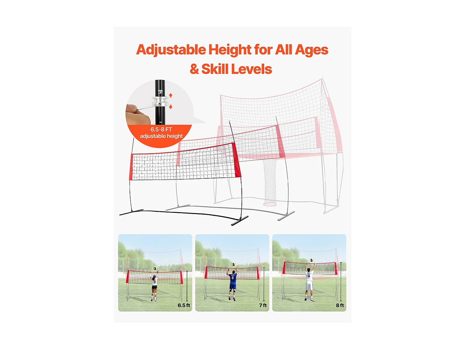 Filet de Volleyball SucceBuy 2 en 1, Filet d'Entraînement de Volleyball Portable Réglable en Hauteur, pour Service en Intérieur et en Extérieur dans le Jardin