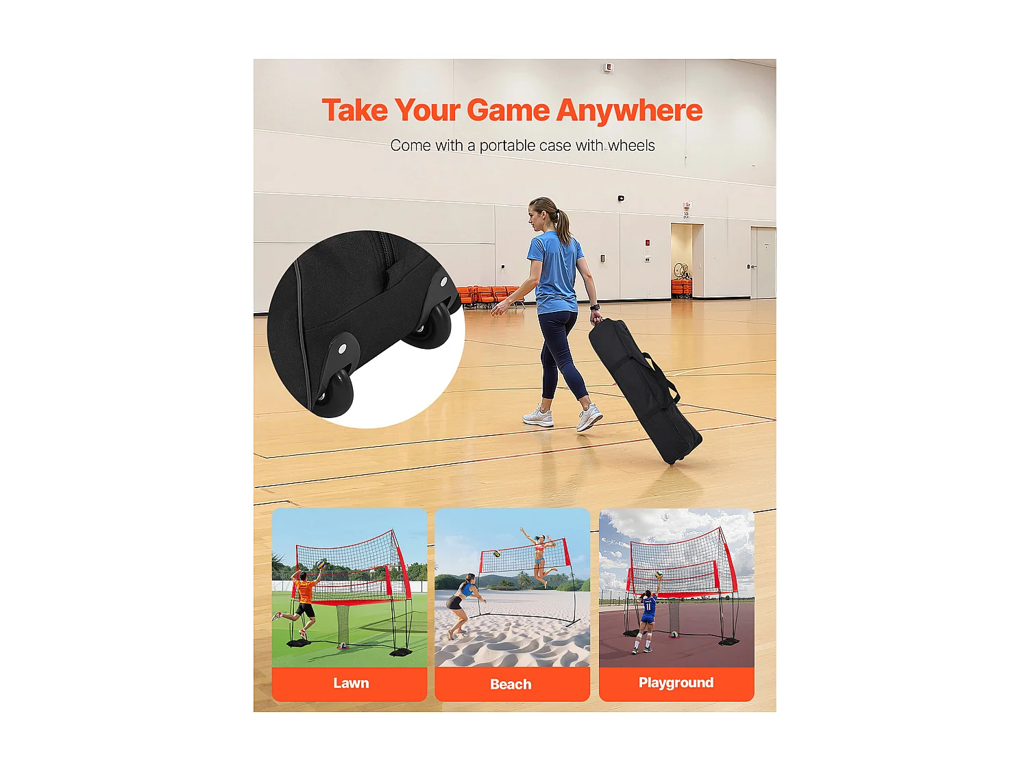 Filet de Volleyball SucceBuy 2 en 1, Filet d'Entraînement de Volleyball Portable Réglable en Hauteur, pour Service en Intérieur et en Extérieur dans le Jardin