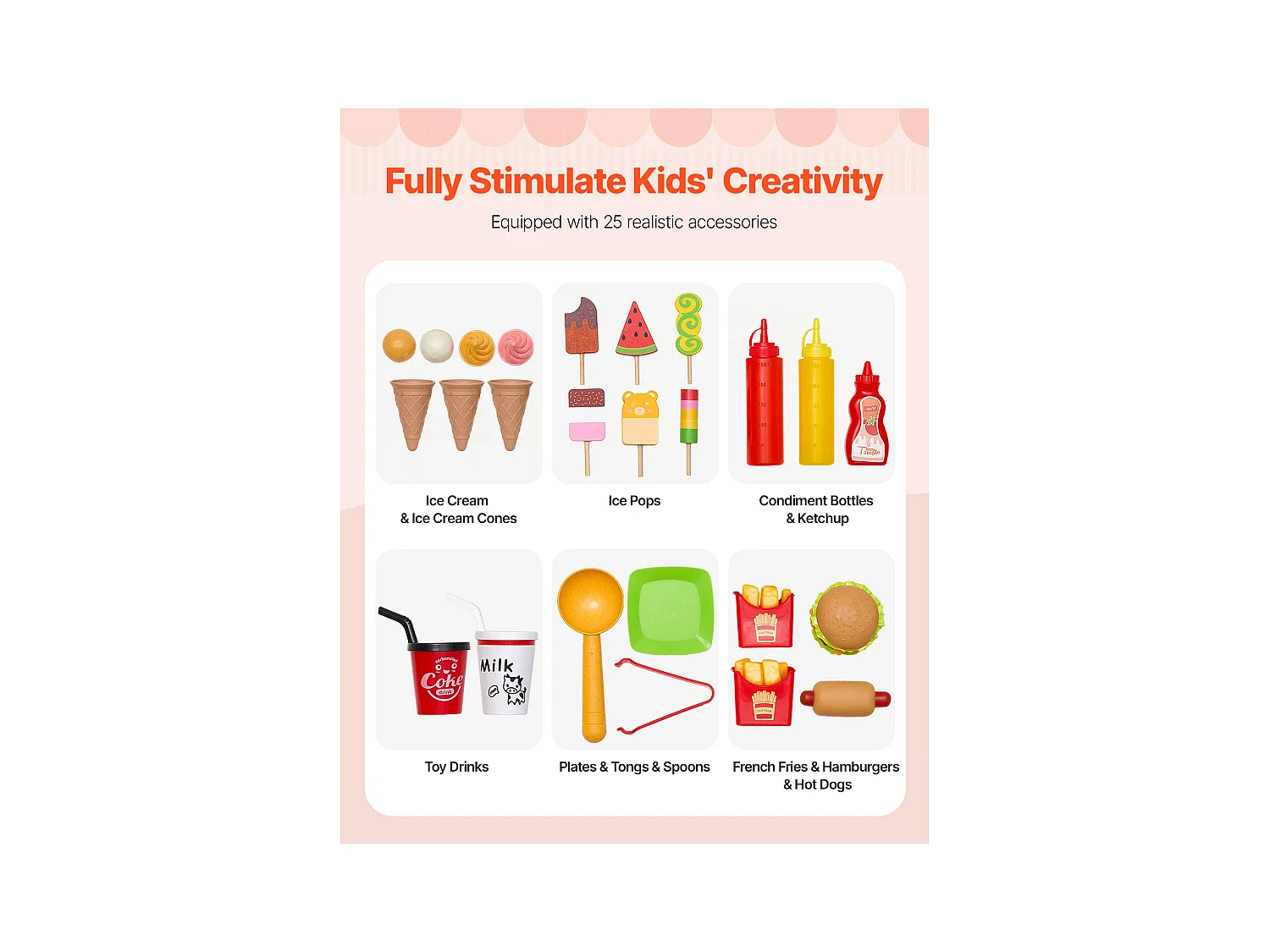 Carretto dei Gelati SucceBuy per Bambini, Oltre 20 Accessori, Set da Gioco con Bancarella dei Gelati, con Cono Gelato, Ghiacciolo, per Bambini dai 3 ai 7 Anni