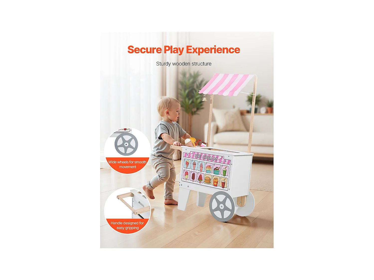 Carretto dei Gelati SucceBuy per Bambini, Oltre 20 Accessori, Set da Gioco con Bancarella dei Gelati, con Cono Gelato, Ghiacciolo, per Bambini dai 3 ai 7 Anni