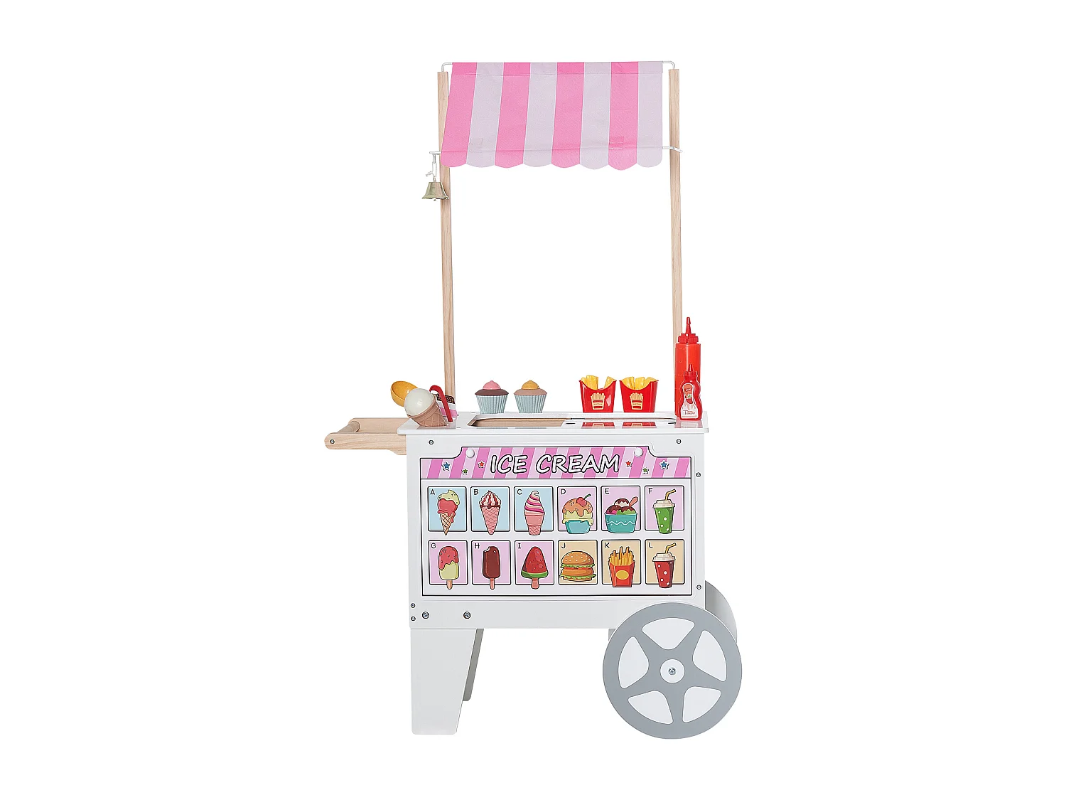 Eiswagen für Kinder SucceBuy, Über 20 Zubehörteile, Eisstand-Spielset aus Holz, mit Eistüte, Eis am Stiel, für Kleinkinder von 3–7 Jahren