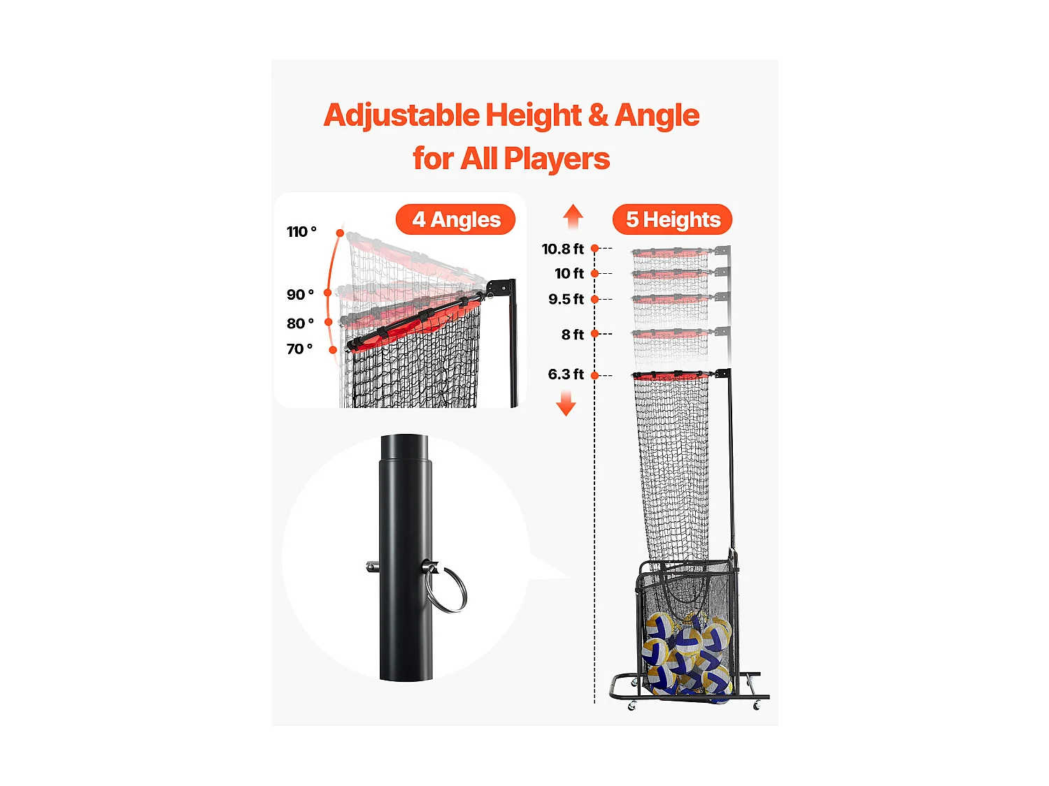Tragbares Volleyballnetz SucceBuy, Winkel- und Höhenverstellbares Volleyball-Trainingsgerät, für drinnen und draußen