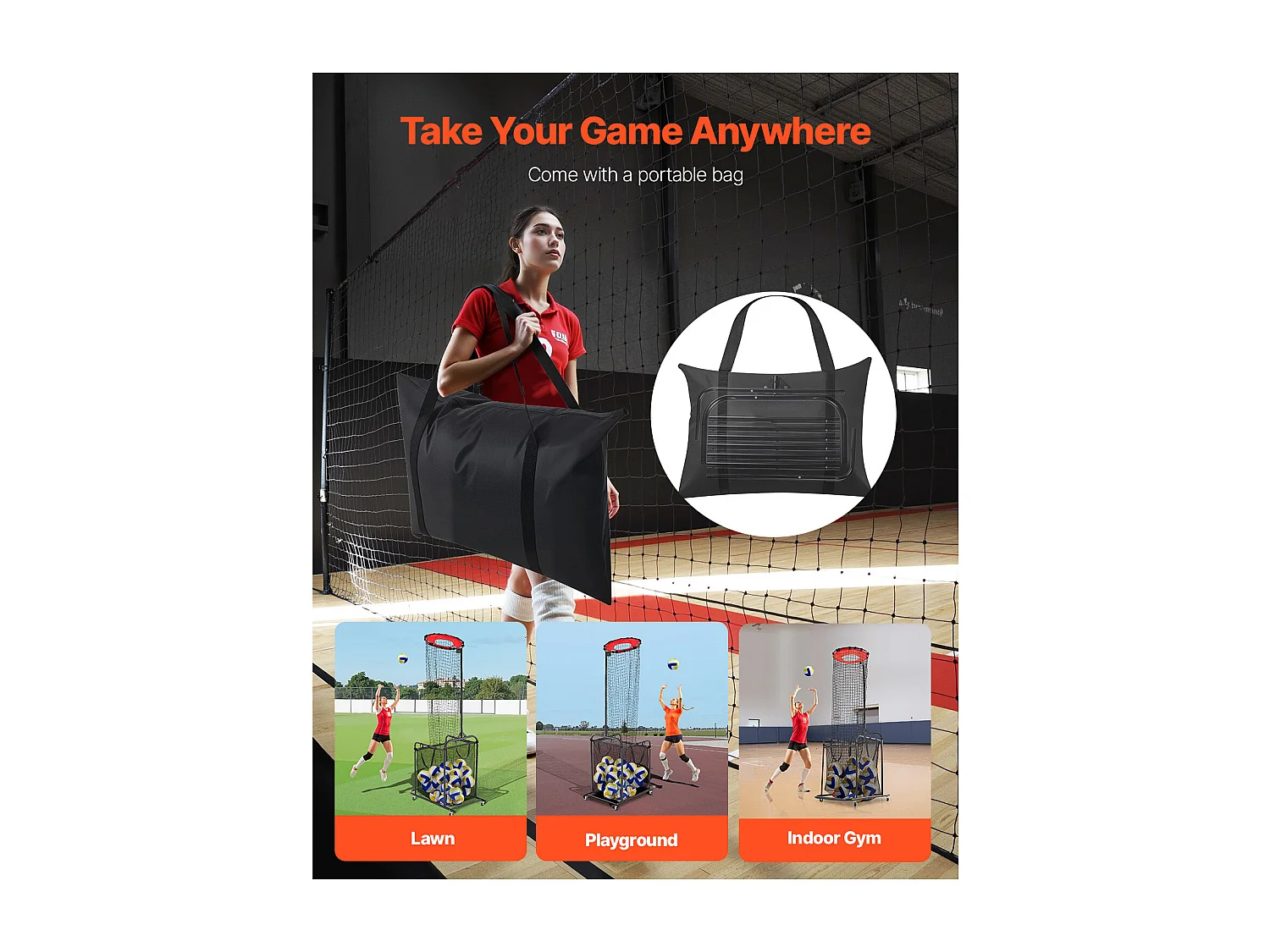 Tragbares Volleyballnetz SucceBuy, Winkel- und Höhenverstellbares Volleyball-Trainingsgerät, für drinnen und draußen