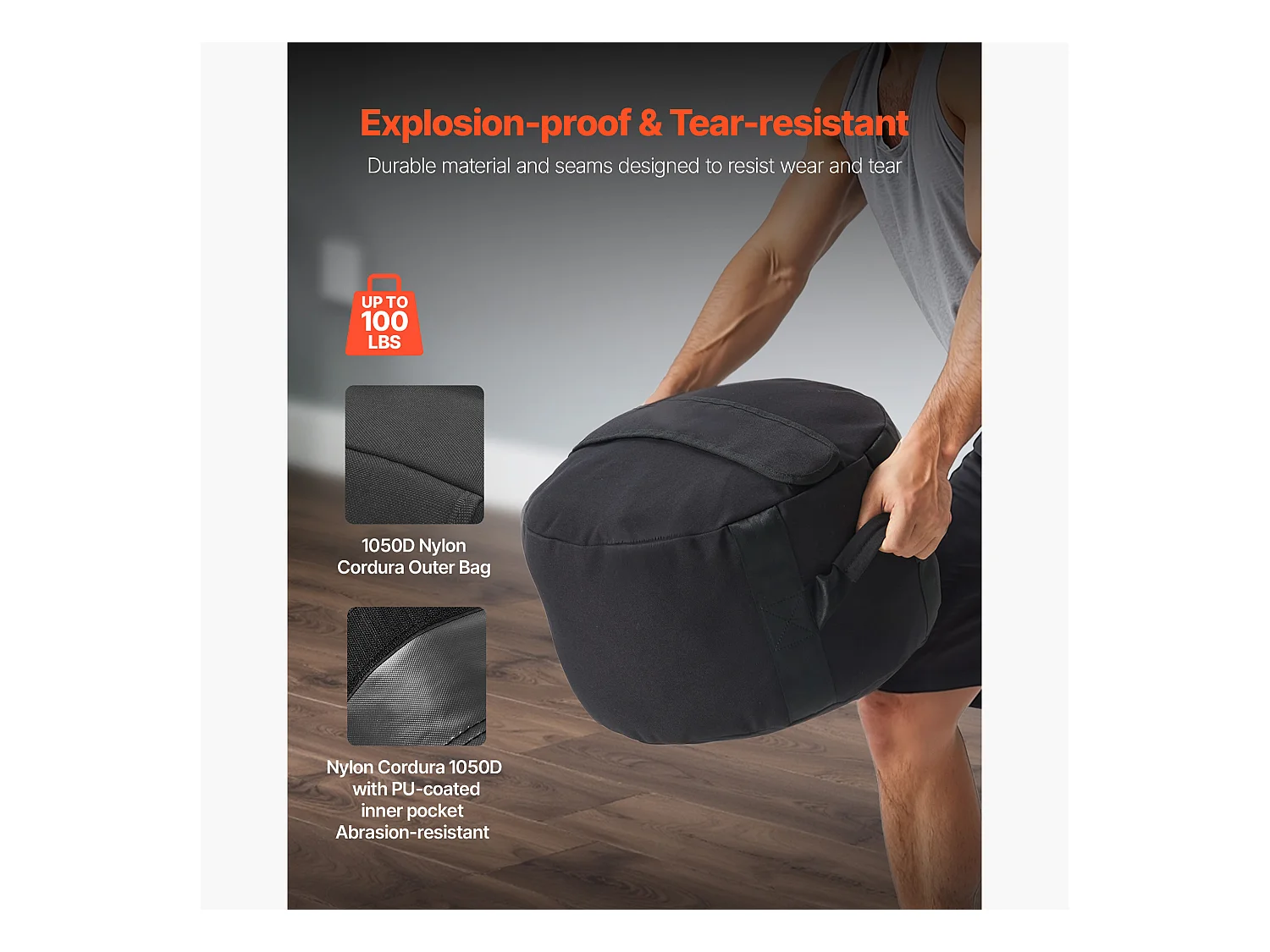 Sac de Sable Musculation SucceBuy 45 kg, Sac de Sport Fitness Vide Non Rempli, en Nylon et PU, avec Poignées Solides, Imperméable, Noir