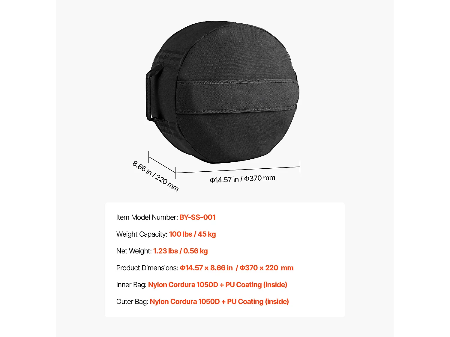 Sac de Sable Musculation SucceBuy 45 kg, Sac de Sport Fitness Vide Non Rempli, en Nylon et PU, avec Poignées Solides, Imperméable, Noir