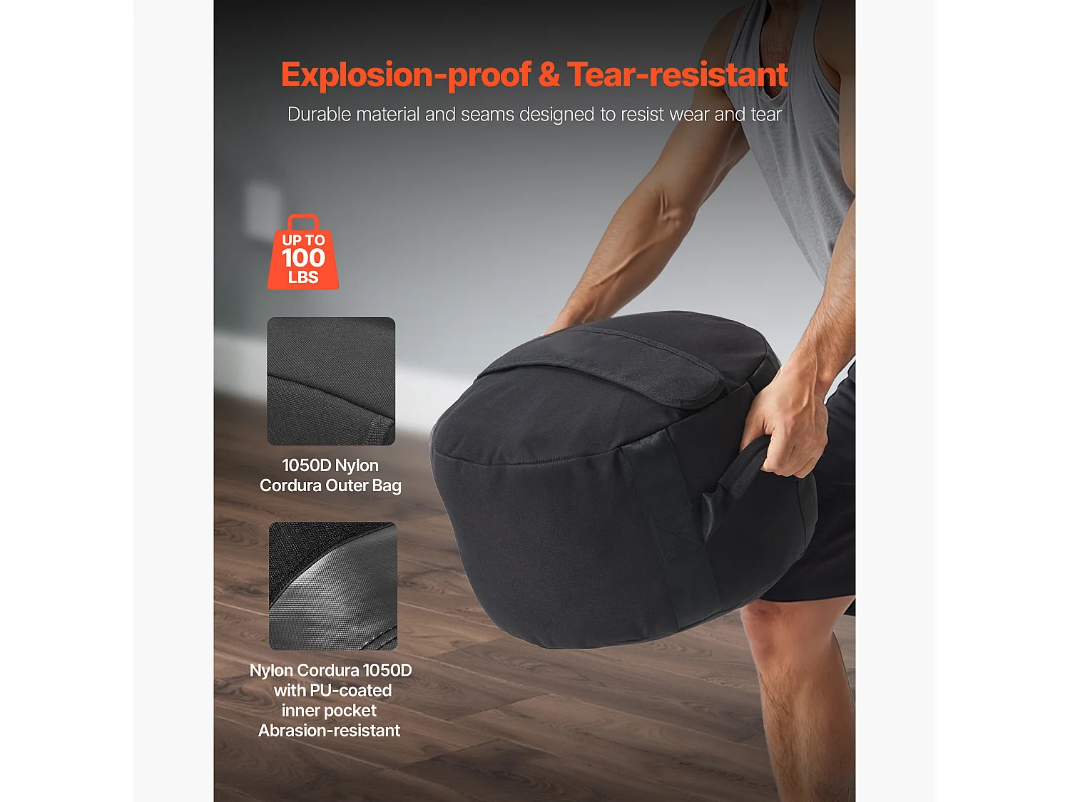 Sac de Sable Musculation SucceBuy 45 kg, Sac de Sport Fitness Vide Non Rempli, en Nylon et PU, avec Poignées Solides, Imperméable, Noir