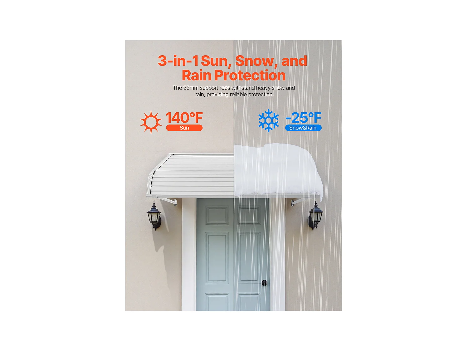 Auvent de Porte d'Entrée SucceBuy, 122x106,6 cm, Marquise de Porte Extérieure Aluminium, pour Portes d'Entrée, Fenêtres de Porches, Balcons