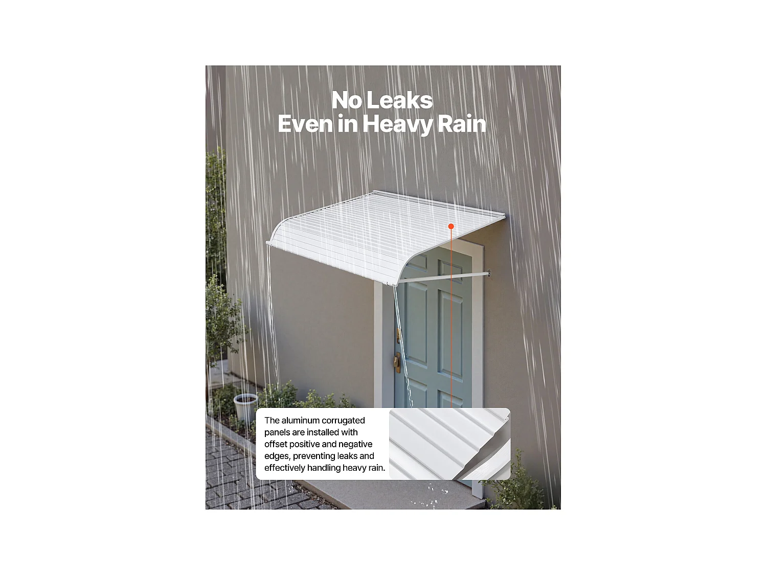 Auvent de Porte d'Entrée SucceBuy, 122x106,6 cm, Marquise de Porte Extérieure Aluminium, pour Portes d'Entrée, Fenêtres de Porches, Balcons