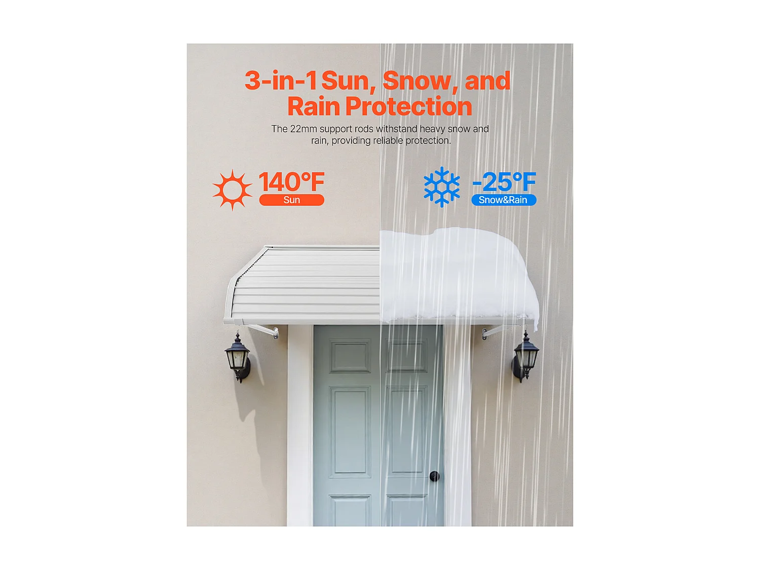 Auvent de Porte d'Entrée SucceBuy, 122x106,6 cm, Marquise de Porte Extérieure Aluminium, pour Portes d'Entrée, Fenêtres de Porches, Balcons