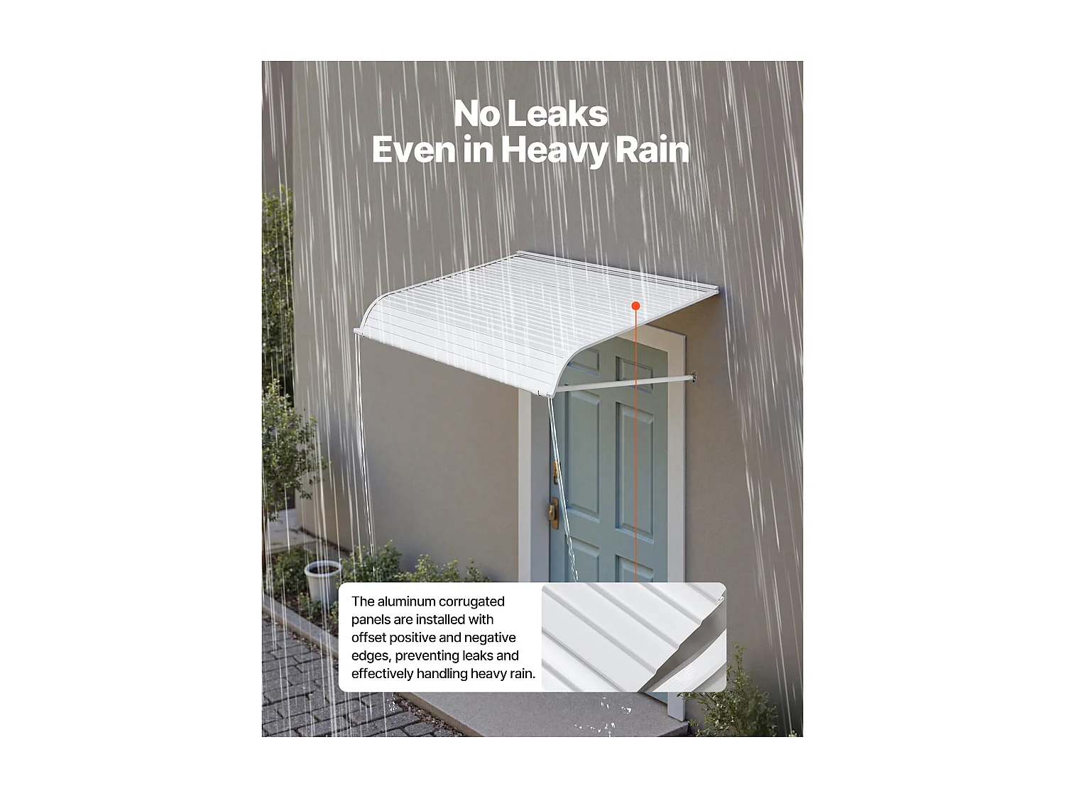 Auvent de Porte d'Entrée SucceBuy, 122x106,6 cm, Marquise de Porte Extérieure Aluminium, pour Portes d'Entrée, Fenêtres de Porches, Balcons