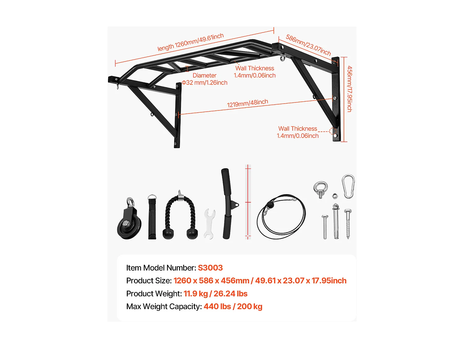 Drążek do Podciągania SucceBuy, Ścienny, Wielofunkcyjny, Wielouchwytowy Drążek Fitness, Wytrzymała Stal, Udźwig 200 kg, do Domowej Siłowni