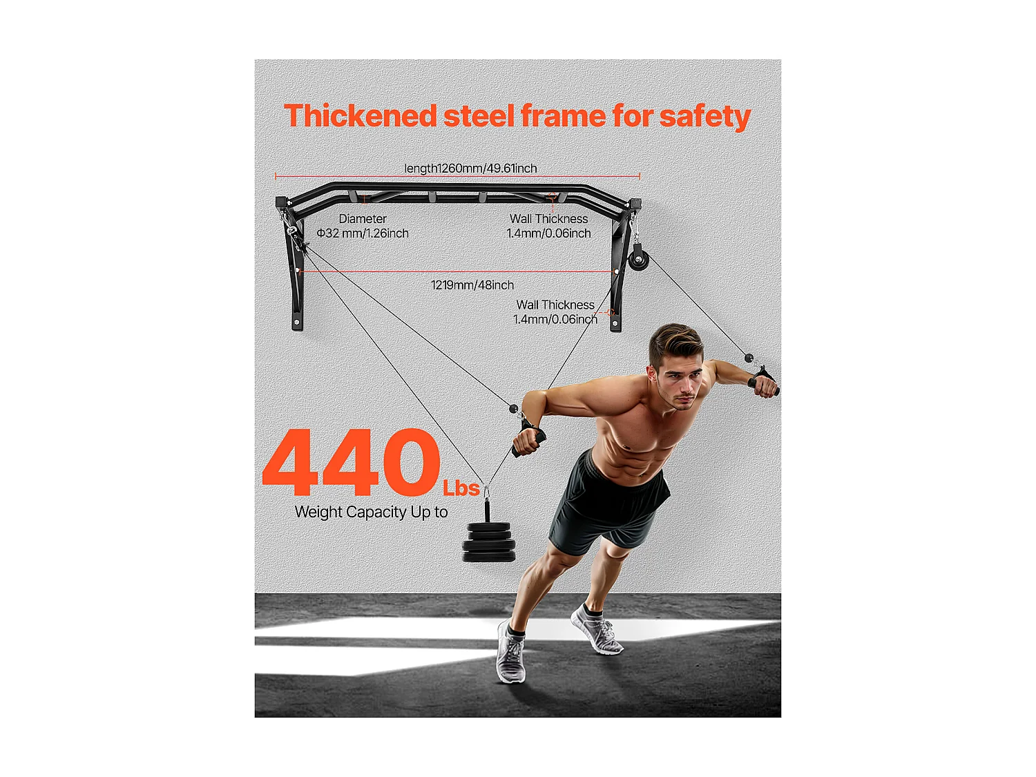 Drążek do Podciągania SucceBuy, Ścienny, Wielofunkcyjny, Wielouchwytowy Drążek Fitness, Wytrzymała Stal, Udźwig 200 kg, do Domowej Siłowni