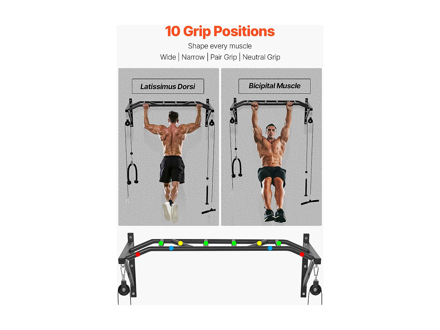 Drążek do Podciągania SucceBuy, Ścienny, Wielofunkcyjny, Wielouchwytowy Drążek Fitness, Wytrzymała Stal, Udźwig 200 kg, do Domowej Siłowni