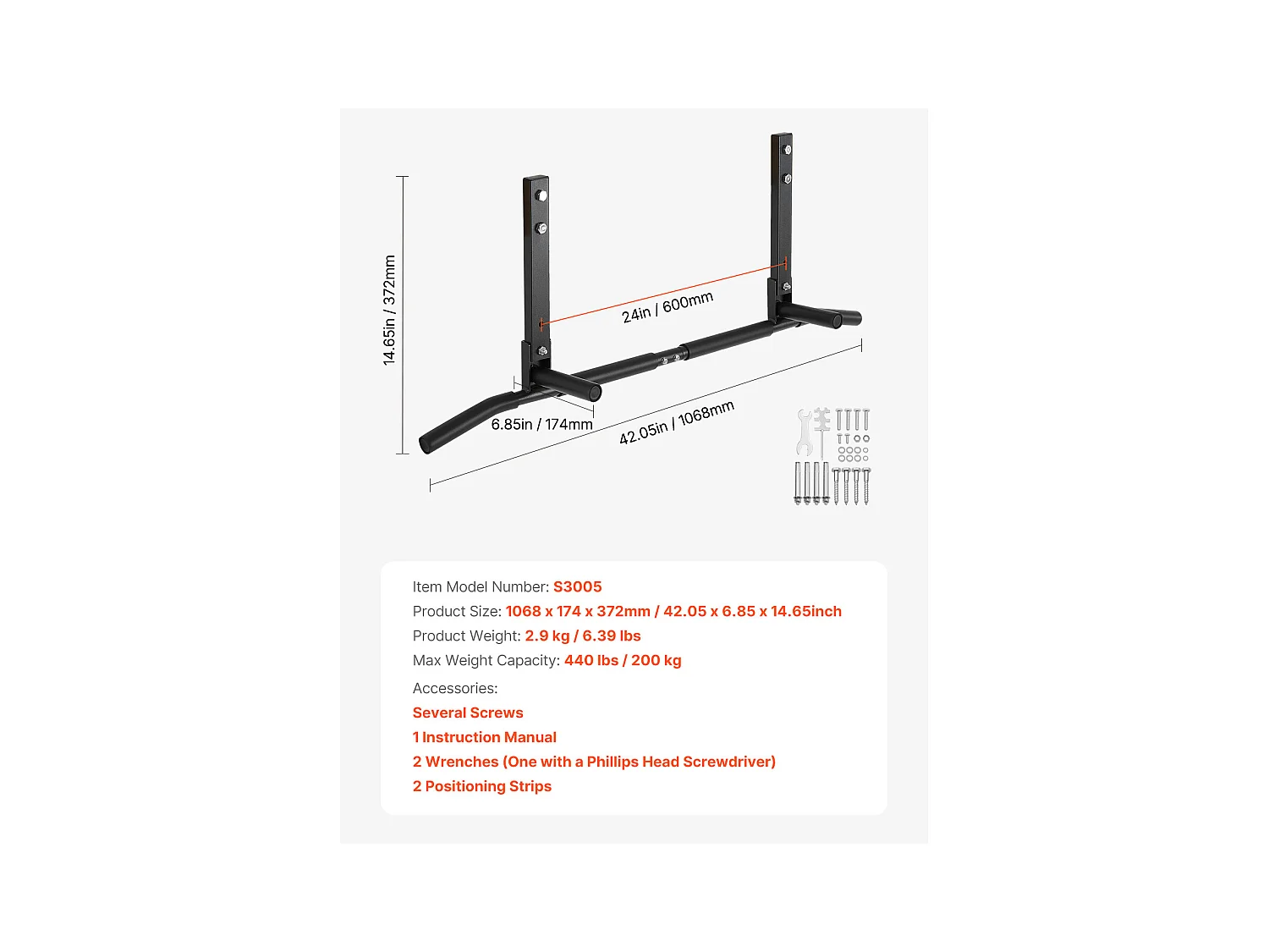 Joist Pull-Up Bar SucceBuy, Plafondgemonteerde Multi-Grip Fitnessstang voor Thuisgym, 42" Zwaar Staal, Capaciteit 440 Lbs