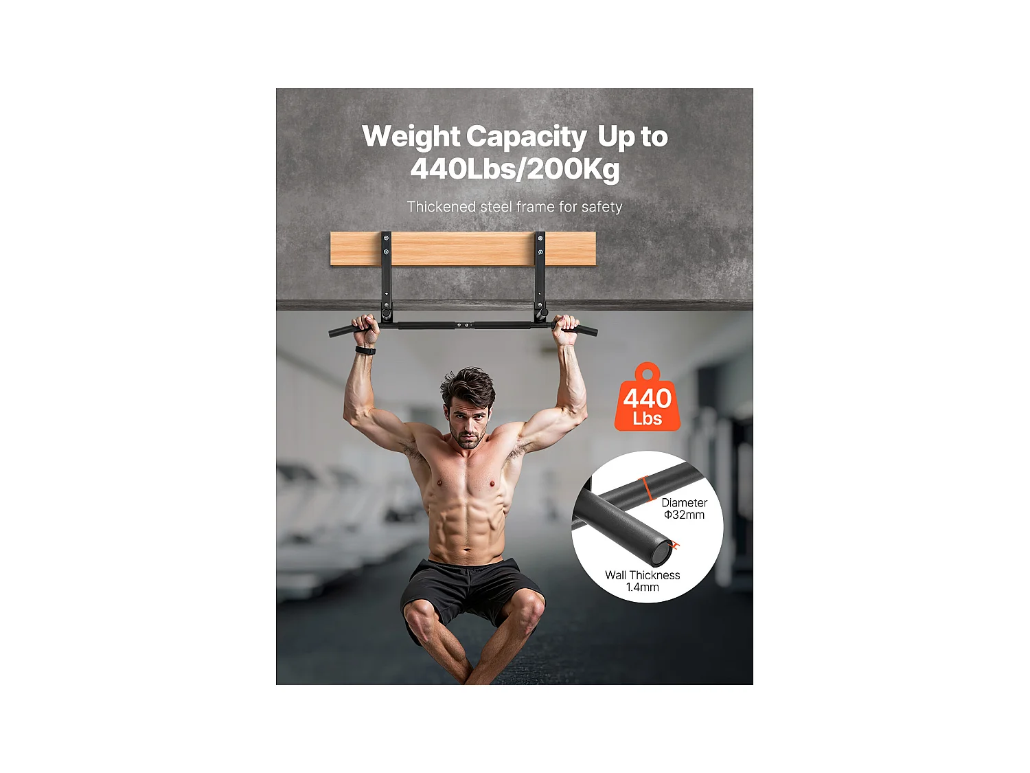 Joist Pull-Up Bar SucceBuy, Plafondgemonteerde Multi-Grip Fitnessstang voor Thuisgym, 42" Zwaar Staal, Capaciteit 440 Lbs