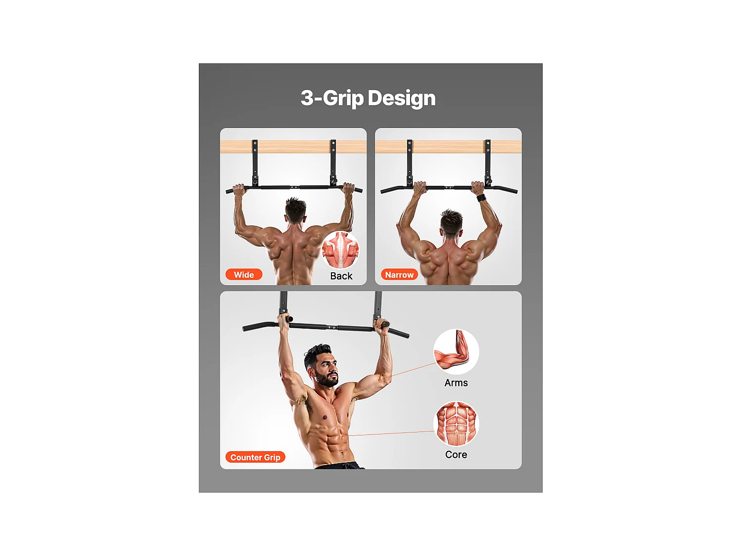 Joist Pull-Up Bar SucceBuy, Plafondgemonteerde Multi-Grip Fitnessstang voor Thuisgym, 42" Zwaar Staal, Capaciteit 440 Lbs