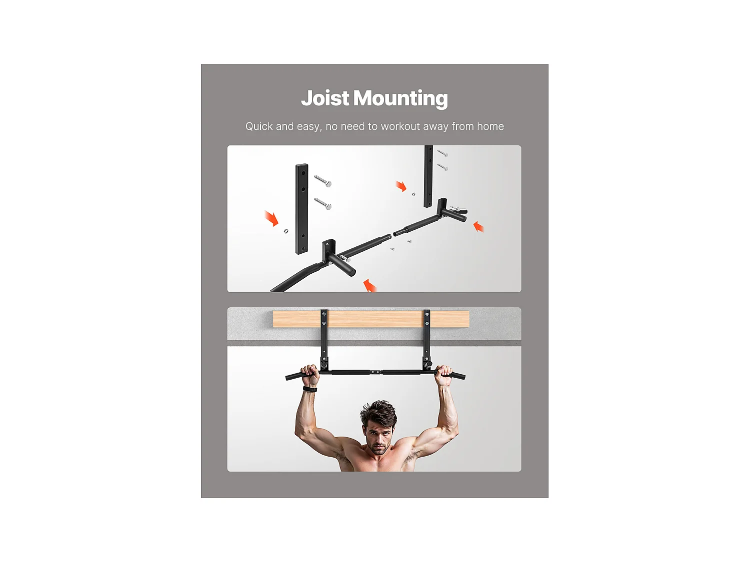 Joist Pull-Up Bar SucceBuy, Plafondgemonteerde Multi-Grip Fitnessstang voor Thuisgym, 42" Zwaar Staal, Capaciteit 440 Lbs