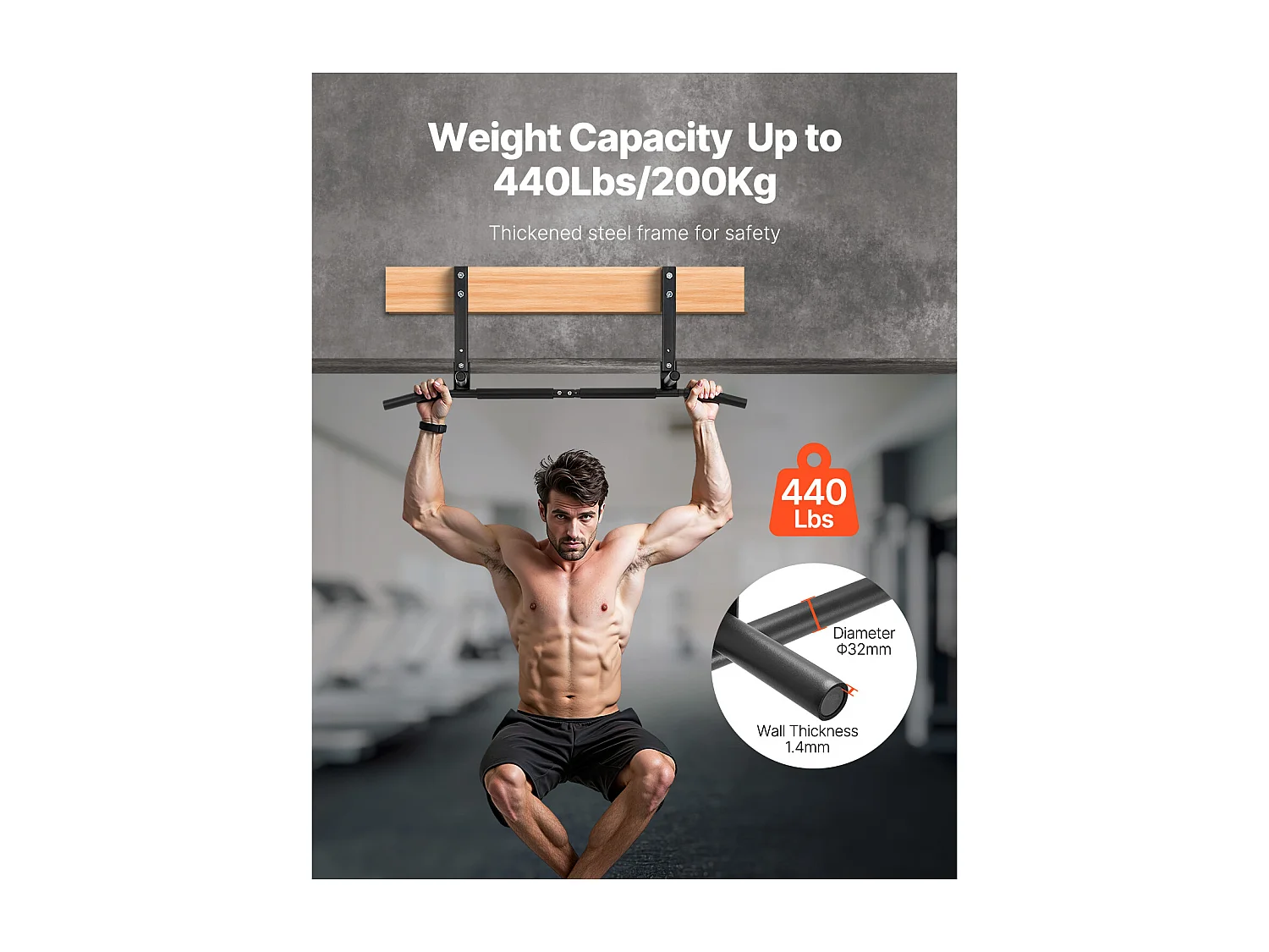 Drążek do Podciągania SucceBuy, Montowany na Suficie Wielouchwytowy Drążek Fitness do Domowej Siłowni, 102 cm, Wytrzymała Stal, Udźwig 200 kg