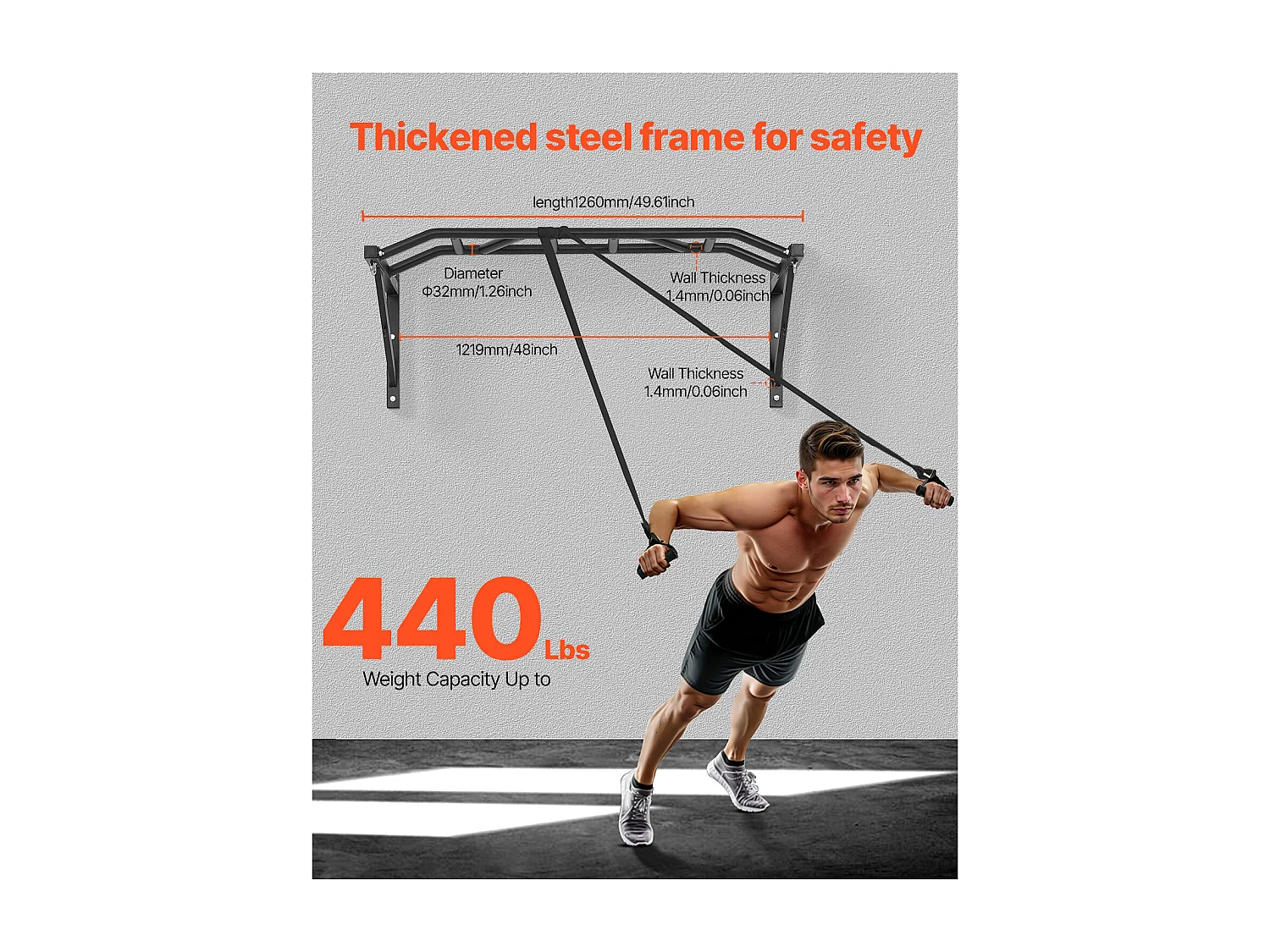 Barre de Traction Murale SucceBuy, Barre de Fitness Multi-Prise Multifonctionnelle, en Acier Robuste, 126 cm, Capacité de 200 kg, pour Salle de Sport