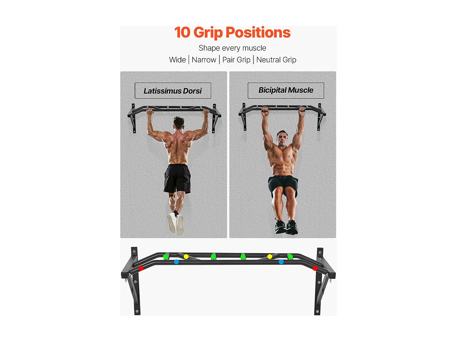 Barre de Traction Murale SucceBuy, Barre de Fitness Multi-Prise Multifonctionnelle, en Acier Robuste, 126 cm, Capacité de 200 kg, pour Salle de Sport